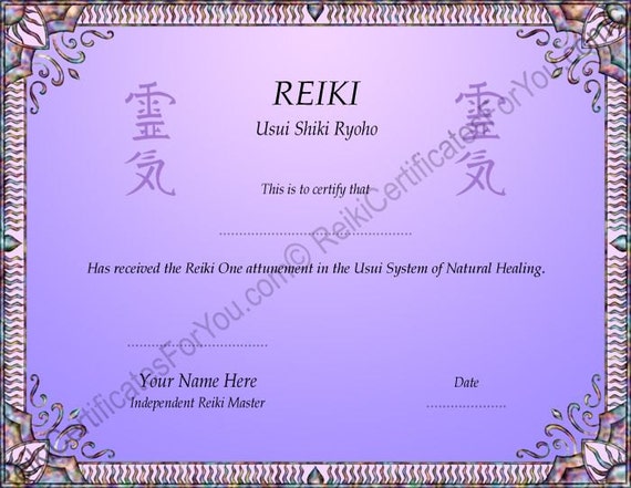 Reiki Certificate Template Dapple Design Landscape