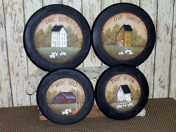 Stove Burner Covers Saltbox Hand painted  Primitive Folk Art Home Kitchen Decor OFG