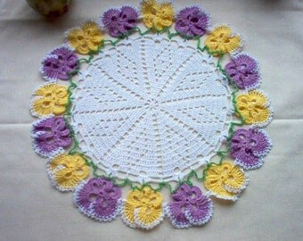 Pretty Pansy Lace Crochet Vintage Style Thread Art Doily New Handmade