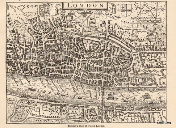 1897 Print of John Nordens Map of Tudor London in 1593 by sandmarg