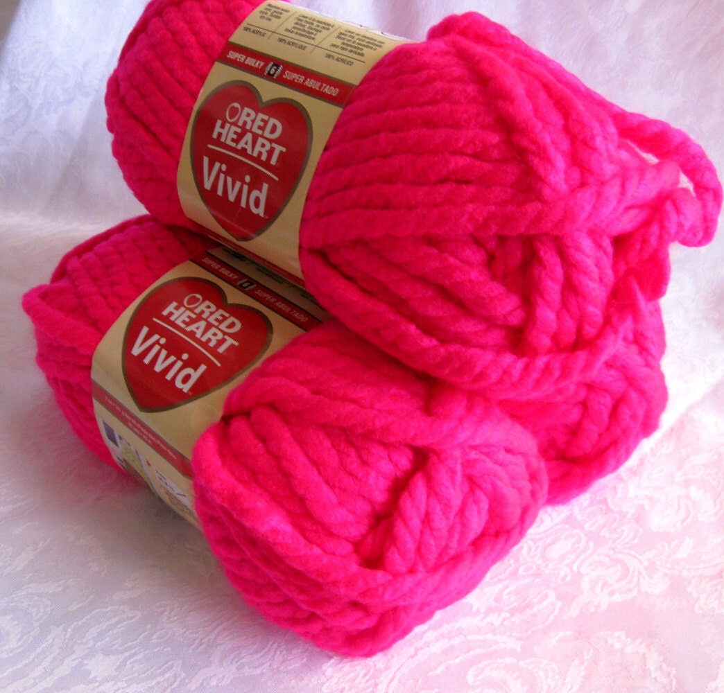 Red Heart Vivid yarn POWERFUL PINK super bulky neon by crochetgal