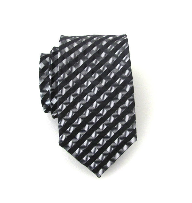 Necktie Black and Gray Checkers Mens Skinny Tie