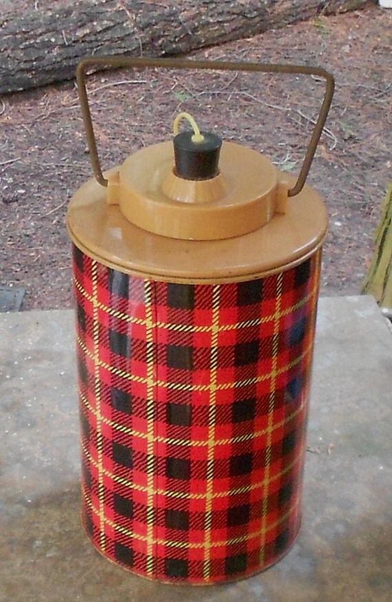 THERMOS COOLER JUG Vintage Skotch Jug plaid metal glass