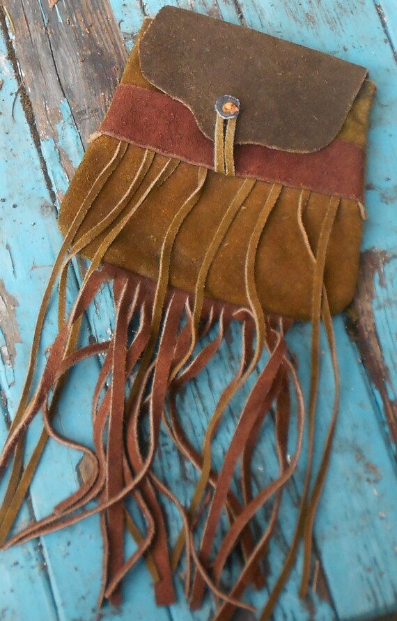 Vintage LEATHER HIPPIE BAG Fringe pouch 70 s