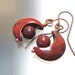 Crescent Moon Earrings Jasper Poppy Red Gemstones, Copper