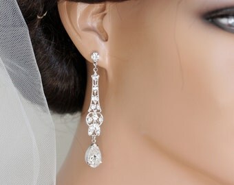 Art Deco Earrings Bridal Earrings Crystal Wedding Earrings Long Wedding Earrings Dangle Earrings Vintage Wedding Jewelry MARCELLA CRYSTAL