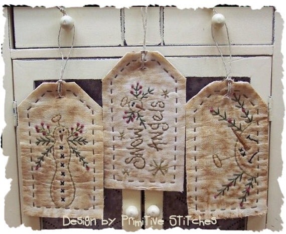 Snow Angel Tag Collection-Primitive Stitchery-E-PATTERN by Primitive Stitches-Instant Download