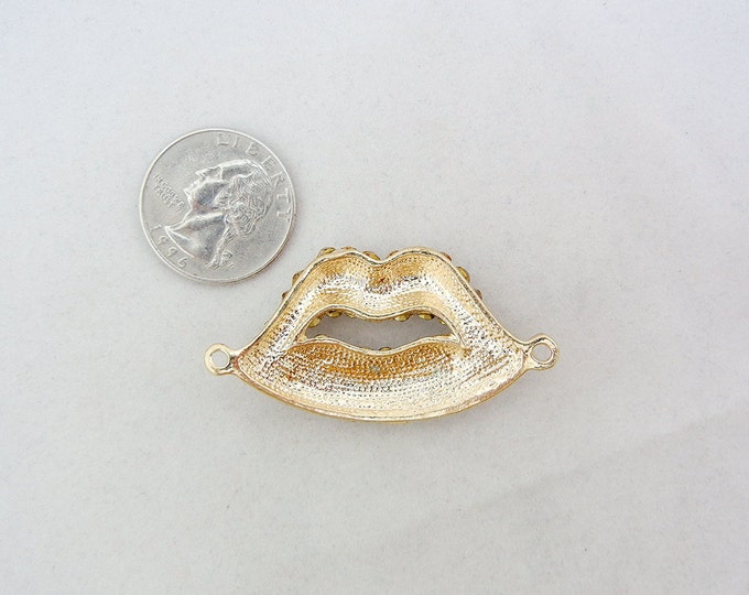 Topaz Rhinestone Lips Double Link Charm Gold-tone