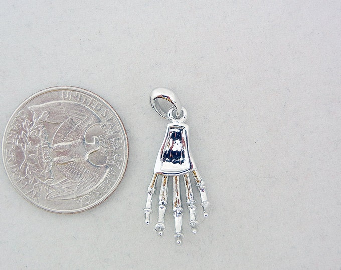 Small Silver-tone Rhinestone Skeleton Hand Pendant