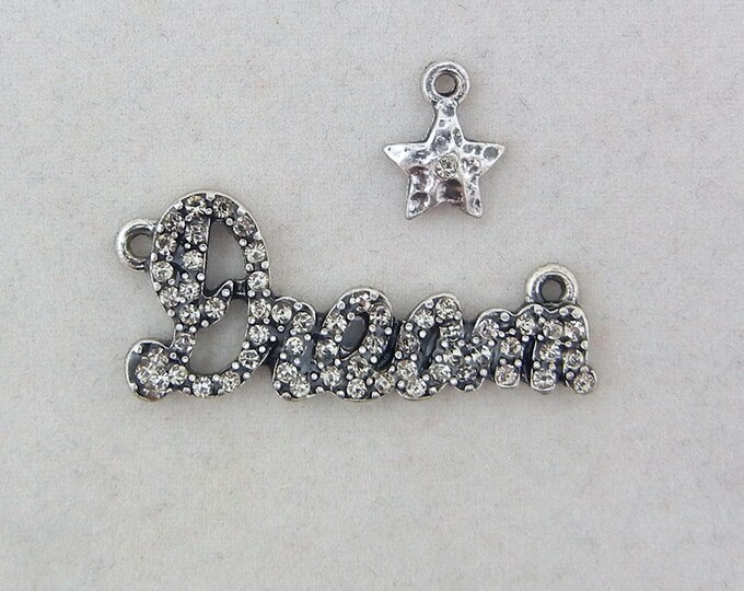 Rhinestone Script Dream Pendant and Star Charm Hematite Double Link