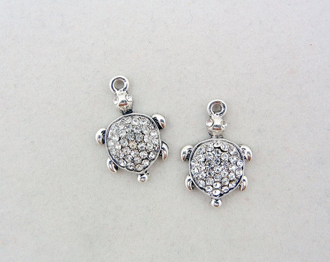 Small Pair of Silver-tone Rhinestone Turtle Charms