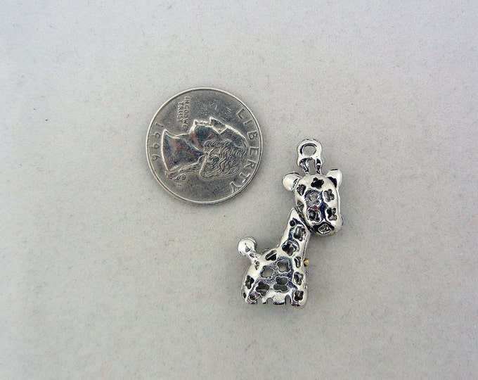 Fun Silver-tone Giraffe Charm Pendant Red and Black Epoxy Rhinestones