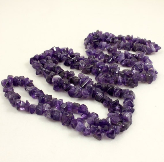 Vintage Natural Amethyst Chip Necklace Purple Gemstone Single