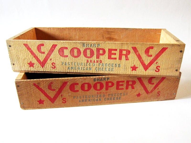 Vintage Wooden Cheese Box Cooper Sharp American Cheese Wood