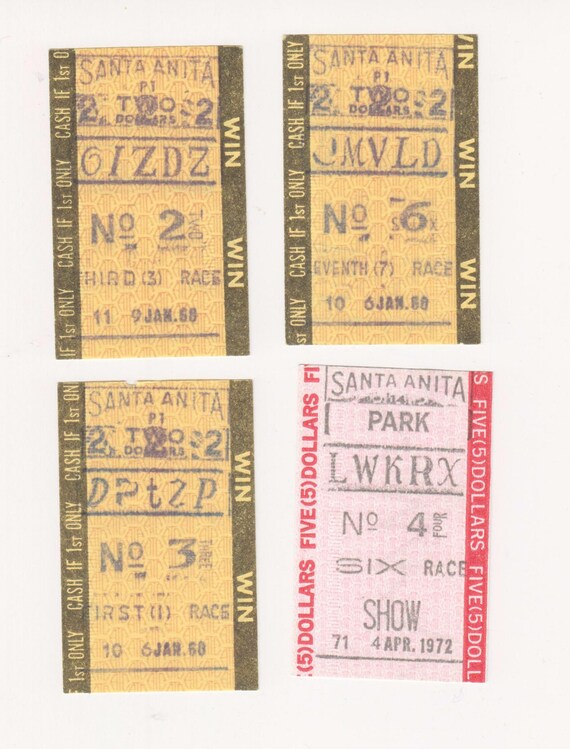 Vintage Horse Racing Tickets Santa Anita 60s 70s