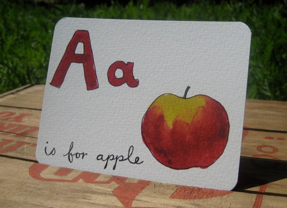 Items similar to A is for Apple - Alphabet postcard - letter Aa only on ...