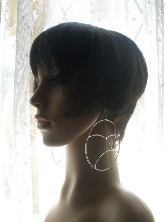 Gorgeous Large Round Handmade Silver Polished Ladies Wire Earrings, Metal Earrings, Abstract Earrings, Fashion Earrings