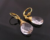 Clear, Faceted Acrylic Drops, Wire Wrapped Gold Earrings, Wedding Earrings, Bridesmaids Jewelry