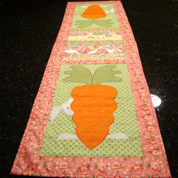 Easter Quilted Table Runner or Topper Bunny and Carrot