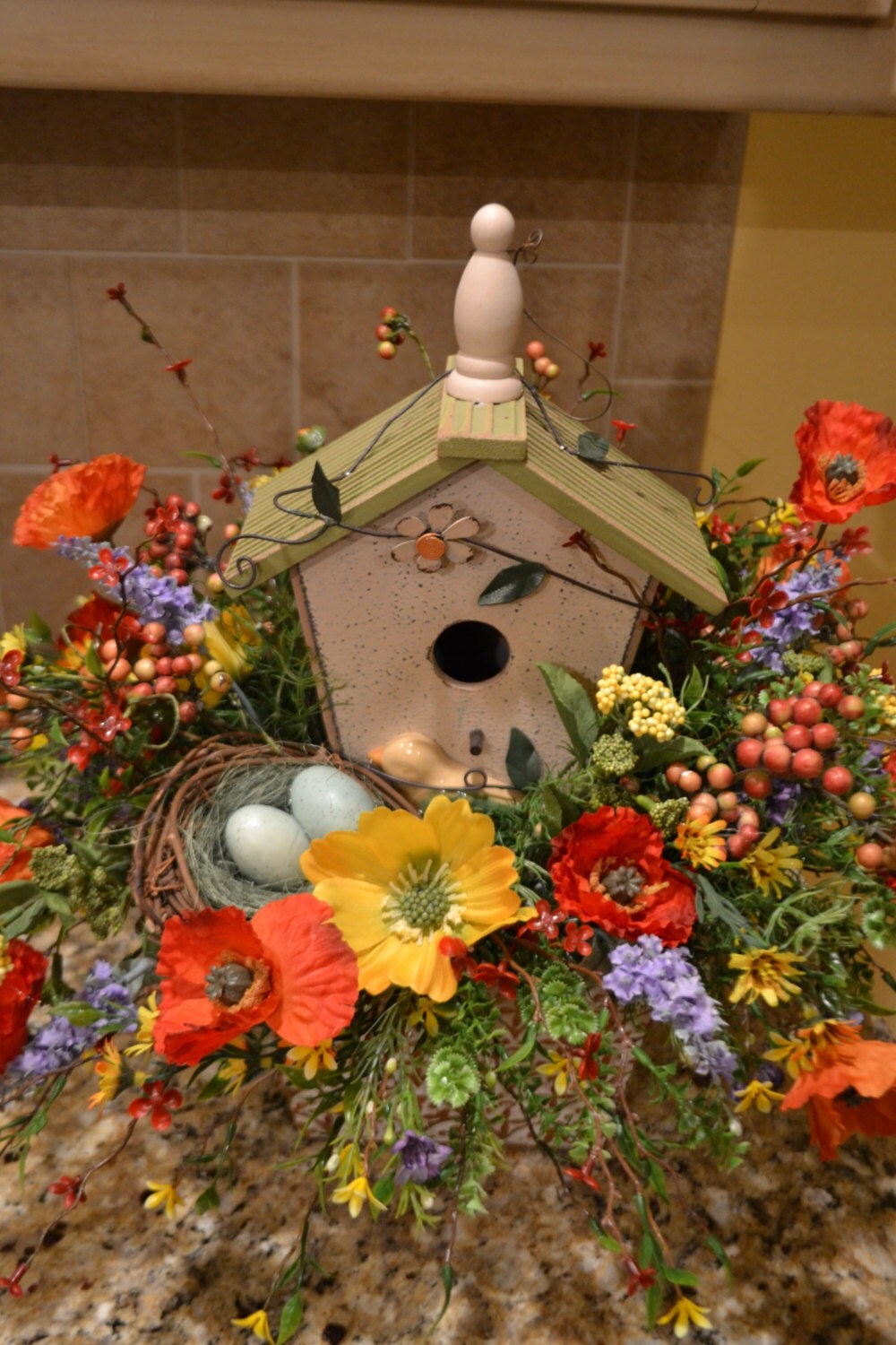Spring Birdhouse With Nest Arrangement