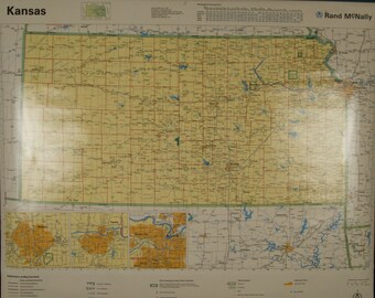 SALE WAS 45 Vintage Rand McNally Kansas Classroom Wall Map