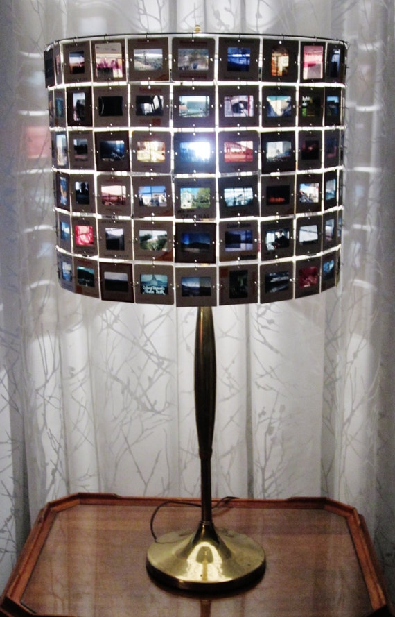 photo slide lamp shade vintage American views on a large drum