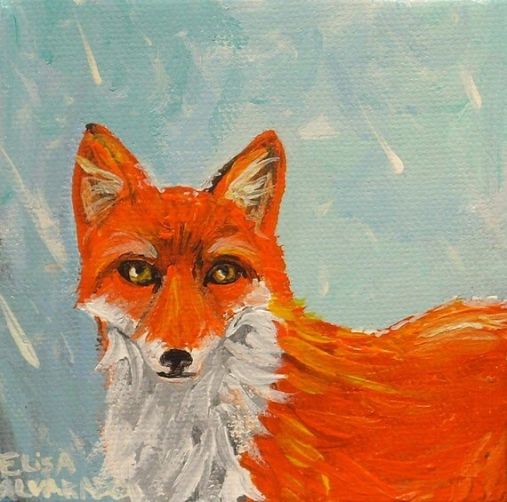 fox painting Snow Fox original acrylic painting by ElisaAlvarado