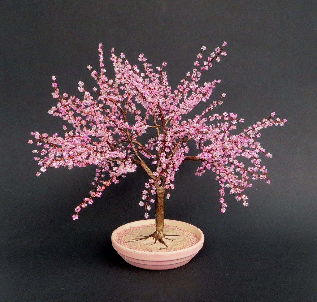 Cherry Blossom Bonsai Beaded Bonsai tree by copperglass on Etsy