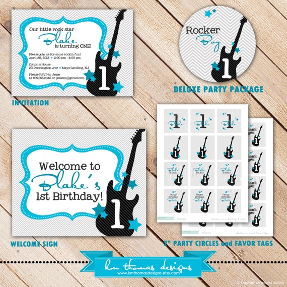 Rocker Boy COLLECTION Deluxe Party Package...Personalized Invitation and Party Printables...by KM Thomas Designs Il_570xn