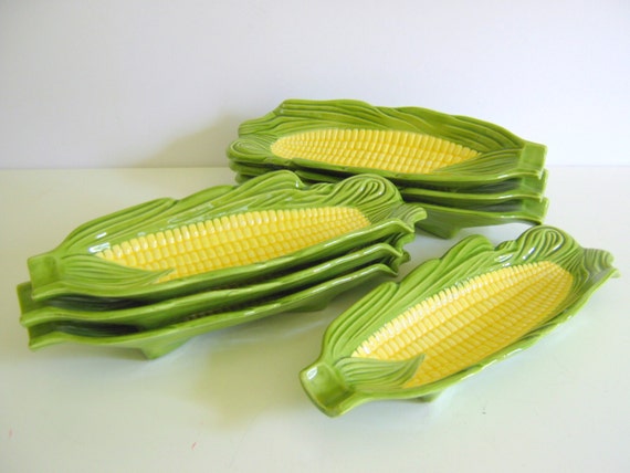 Vintage Corn Cob Plates Seven Corn on the Cob Plates