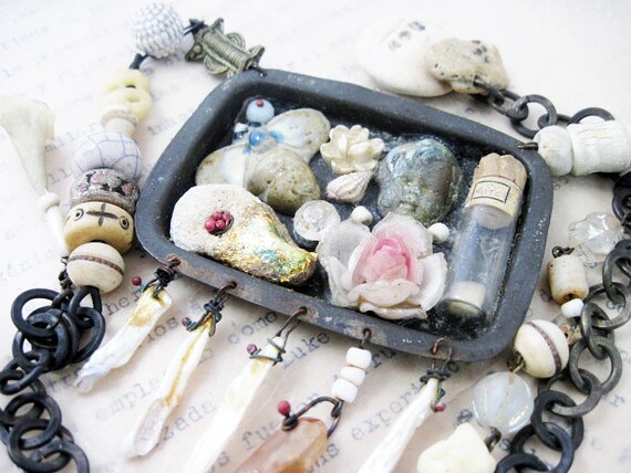 Farewell to Glory. Rustic Victorian beach collage found object assemblage necklace.