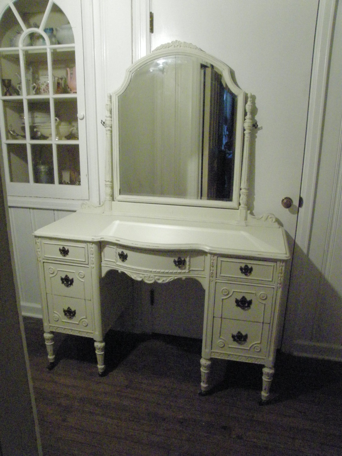 antique vanity shabby chic ivory off white distressed cottage