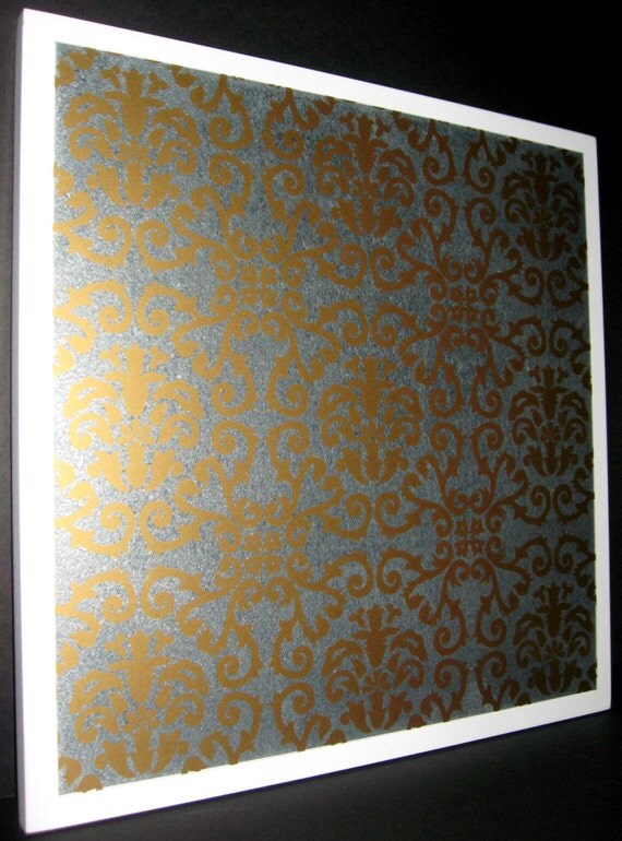 Gold Damask .. Dry Erase Steel Memo Board / home decor