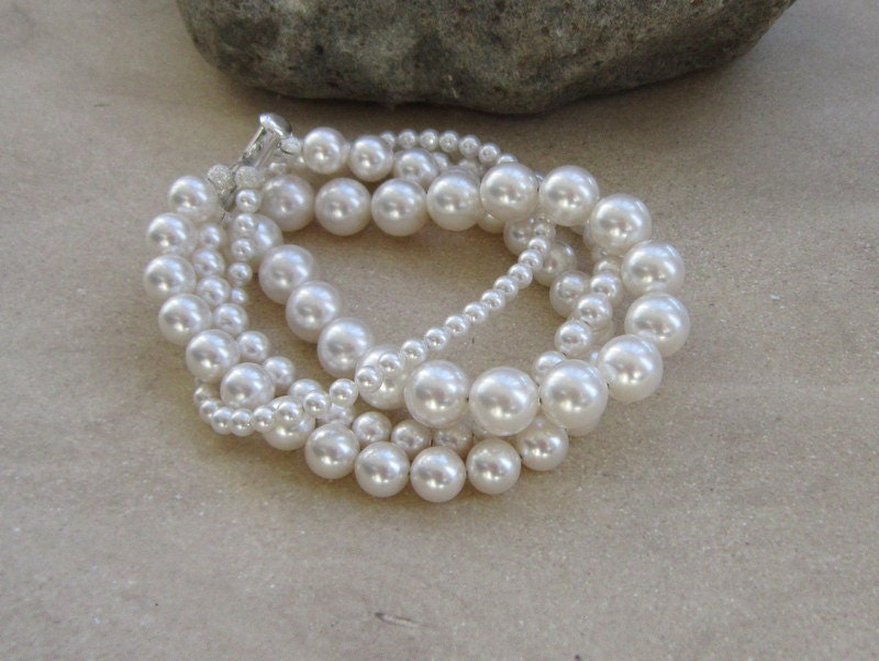 Chunky Pearl Bracelet Multiple Strand Pearl Bracelet Bridal