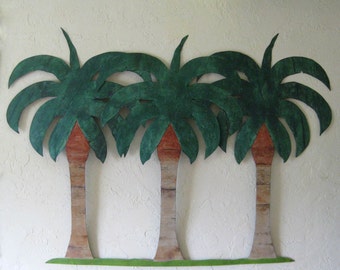 Huge Metal Wall Art sculpture Palm Tree Group Recycled Metal Wall Decor Beach House Tropical 35 x 48
