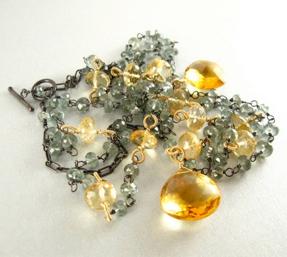 Citrine and Moss Aquamarine Double Strand Necklace by SurfAndSand
