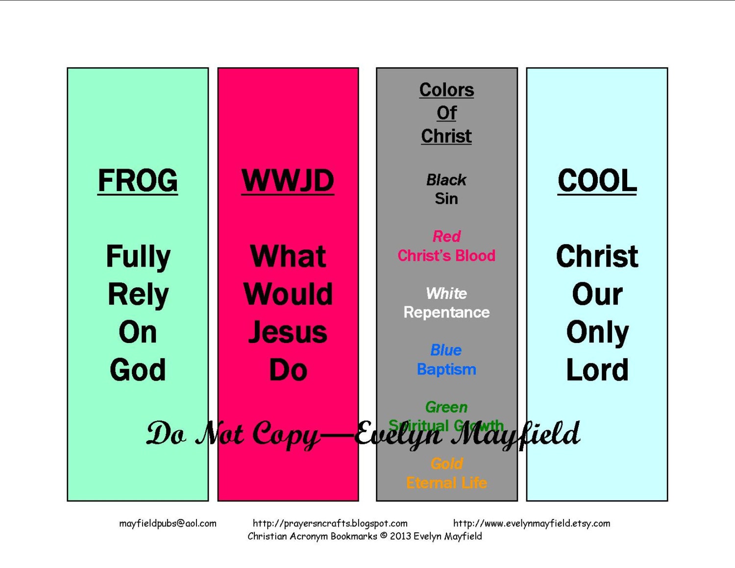 Set of 4 Printable Christian Acronym Bookmarks in Digital File