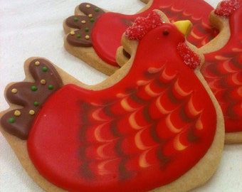 CHICKEN COOKIES, 12 Decorated Sugar Cookie Party Favors