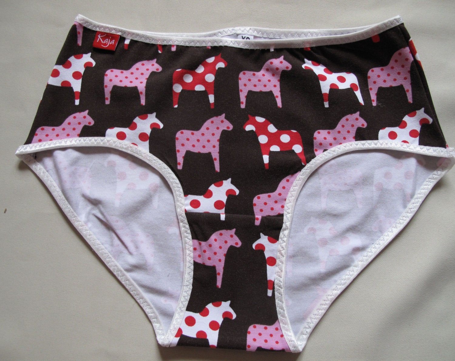 Eco Panties Dala horses on brown Womens underwear sz XS