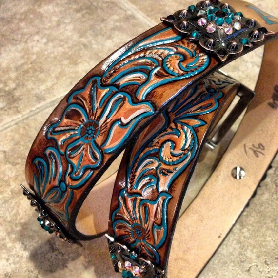 Custom Painted Bling Cowgirl Belt with Conchos