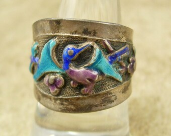 Antique Chinese enamel Bird Ring Chinese export