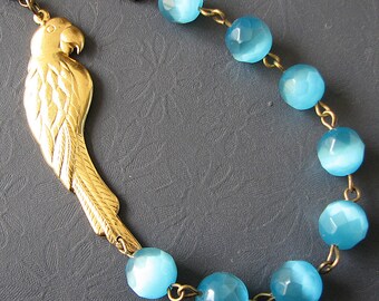 Beaded Necklace Parrot Necklace Parrot Jewelry Turquoise Necklace Bird Necklace Animal Lover Gift