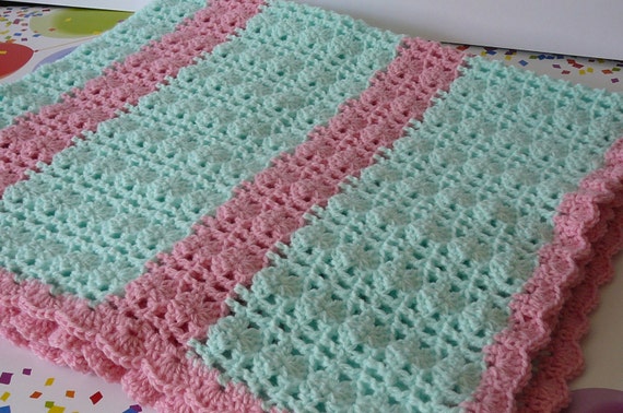 Crocheted Baby Blanket/Baby Girl/Pink/Mint by fashionablekids