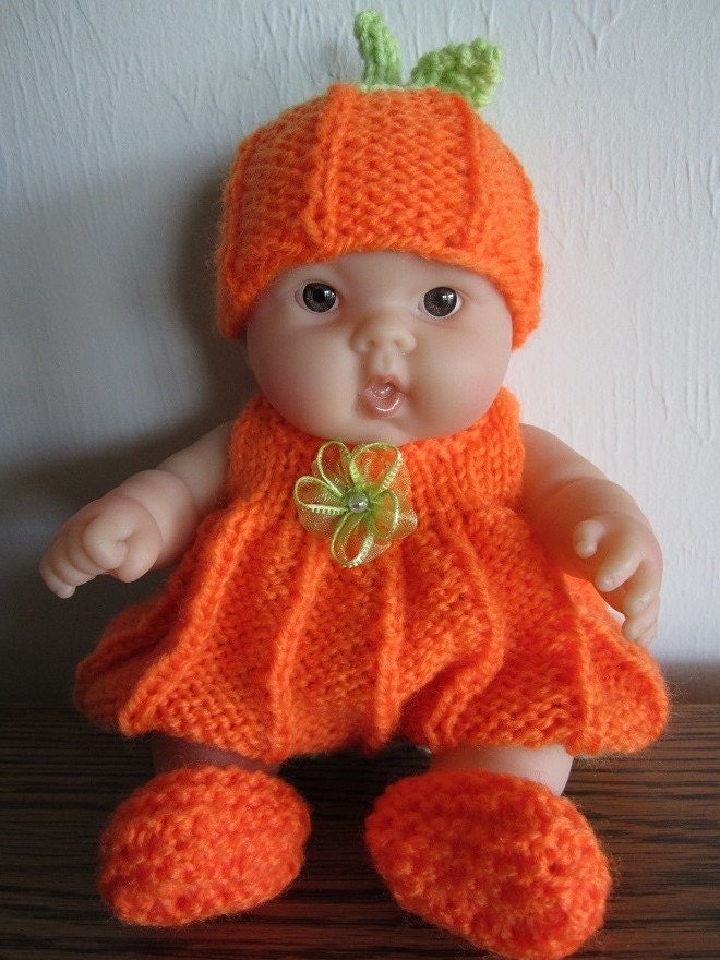 Berenguer Baby Doll Knit Pattern Pumpkin Romper Set for 8 inch