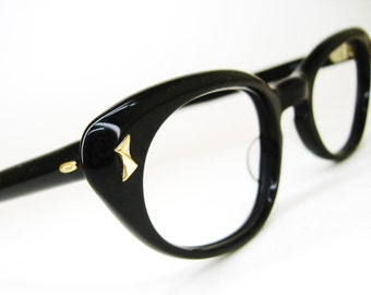 Vintage Black Cat Eye Glasses French Frame