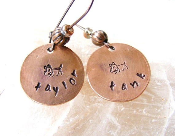 Personal Hand Stamped Copper Pet Earrings Dangles by meiguidesigns
