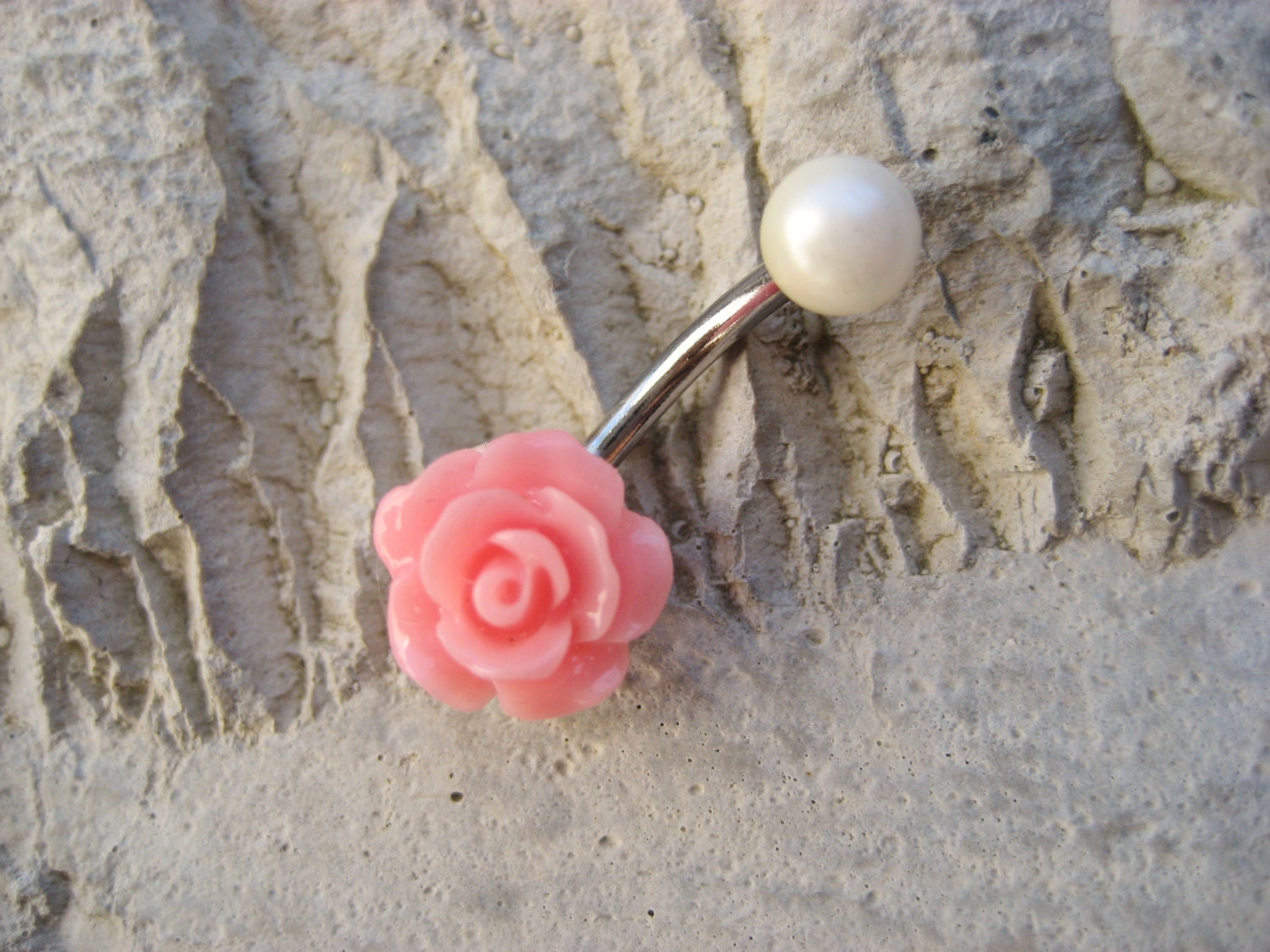 Belly Button Ring Jewelry Pearl Pink Rose Belly Button Ring