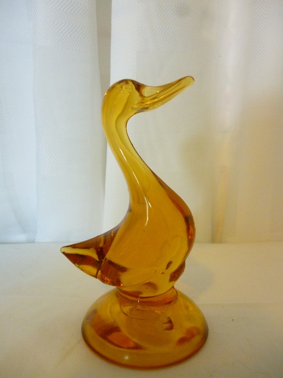 Viking Glass Duck Figurine 5 Inches Amber