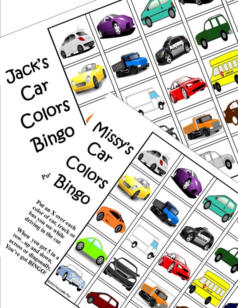 instant download print travel game car bingo find the color