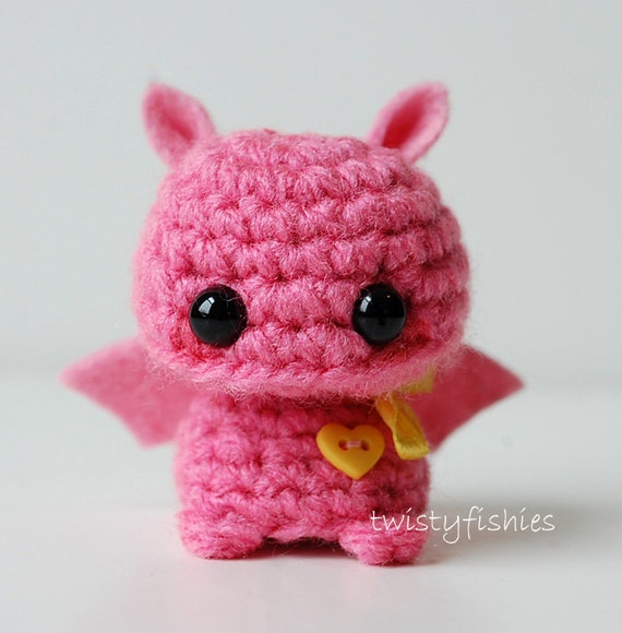 Baby Pink Bat Kawaii Mini Amigurumi Plush by twistyfishies